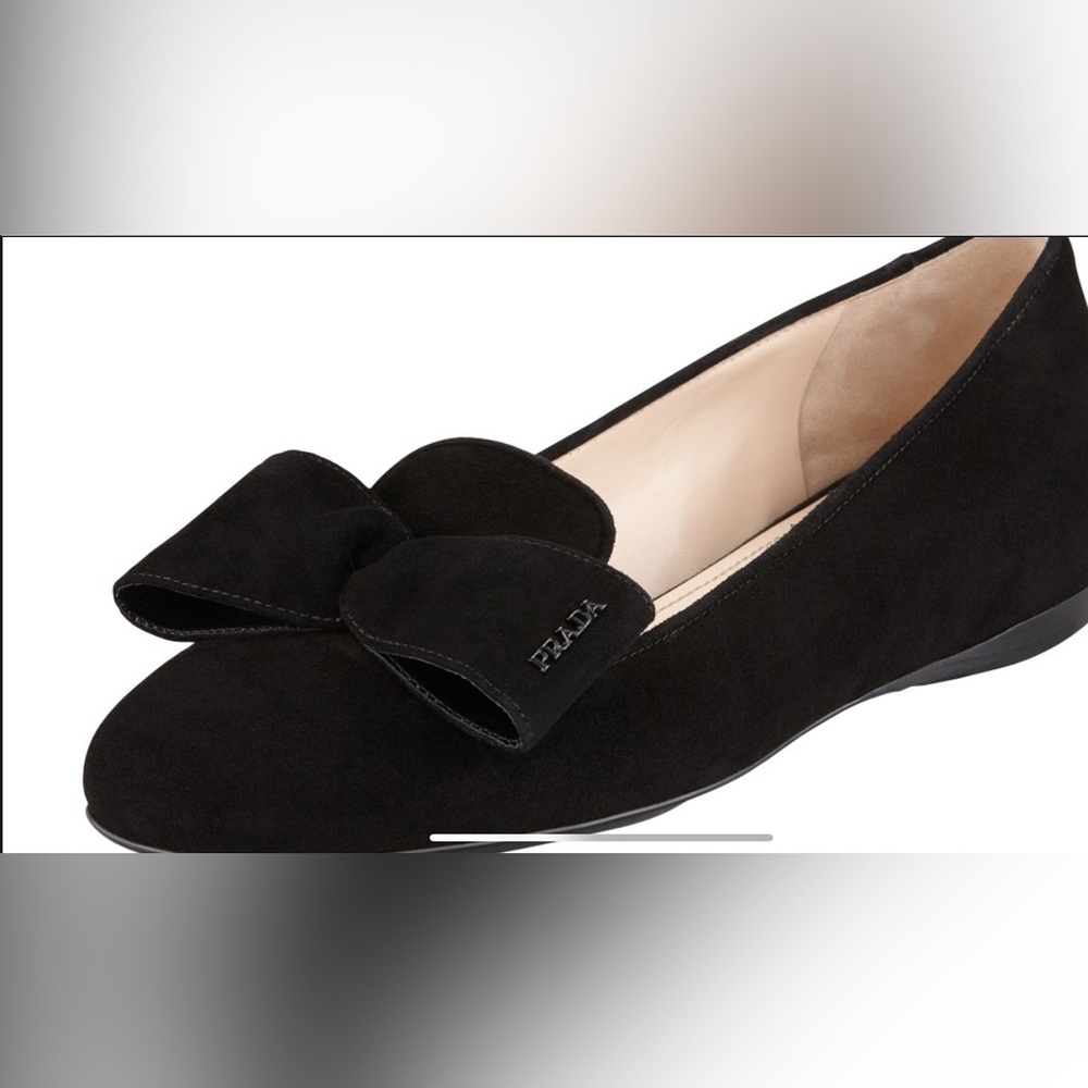 Prada Suede Hidden Wedge Bow Smoking Slipper, Black